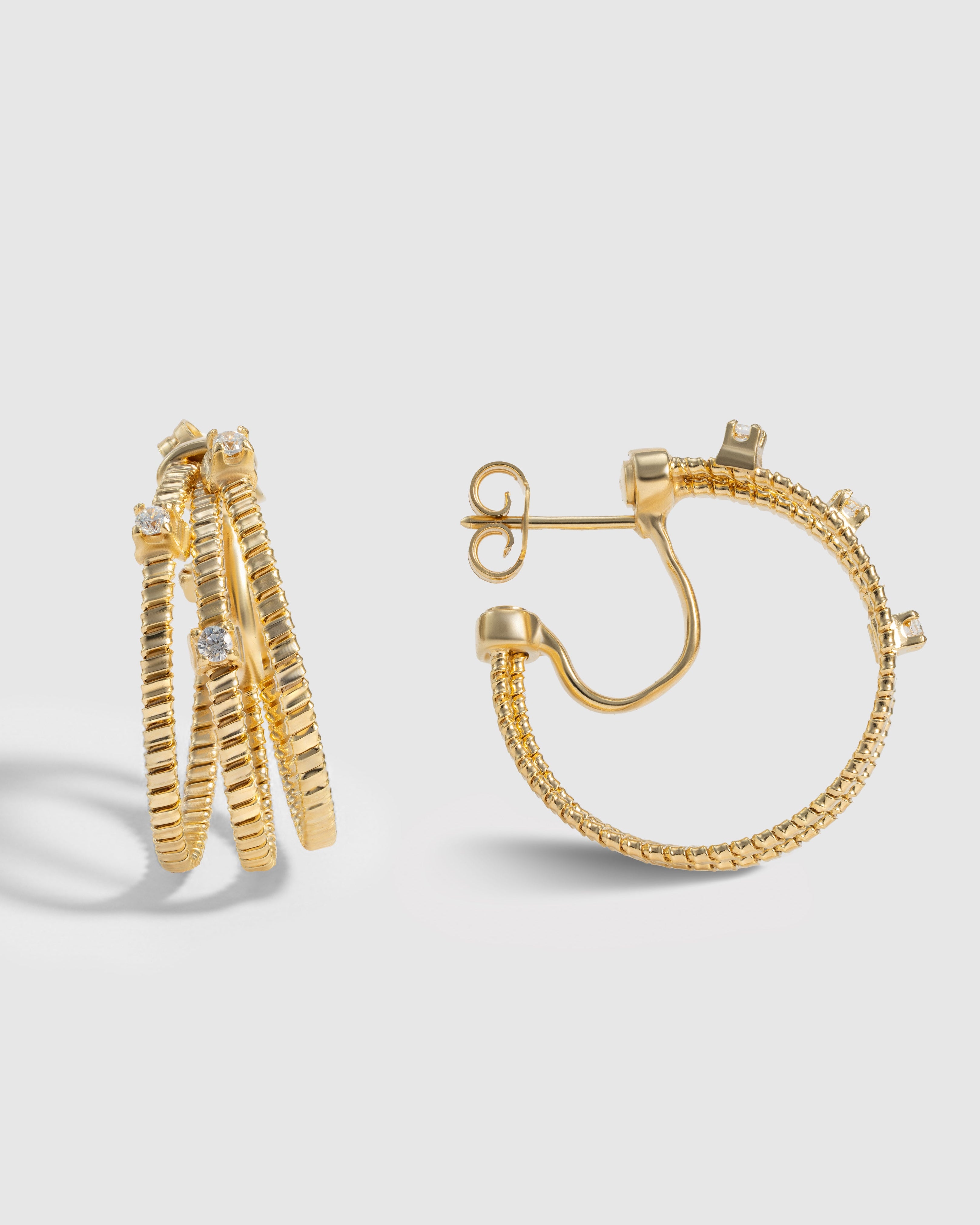 Mideroche Fantasia Ribbed Hoop Earrings with Zirconia