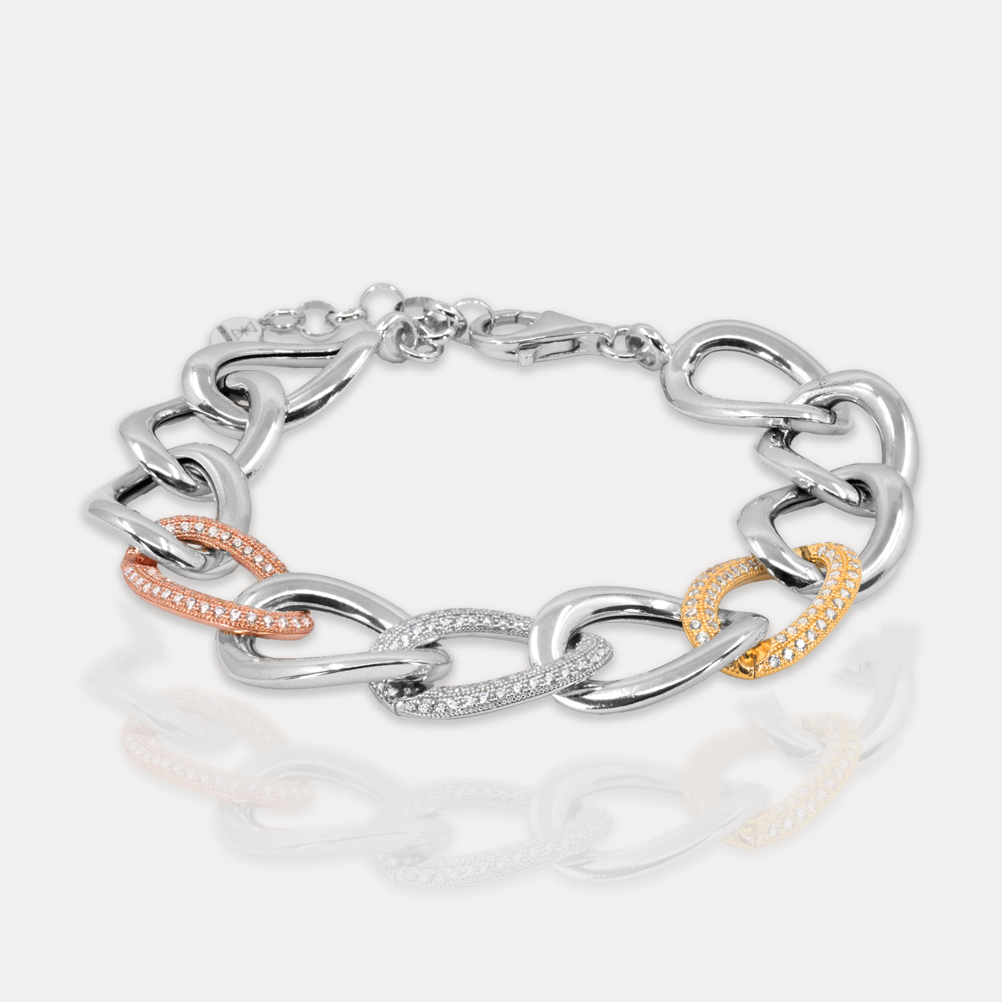 Mideroche Riviera Rolo Link Bracelet, Tri-Color: White, Rose Gold, Gold