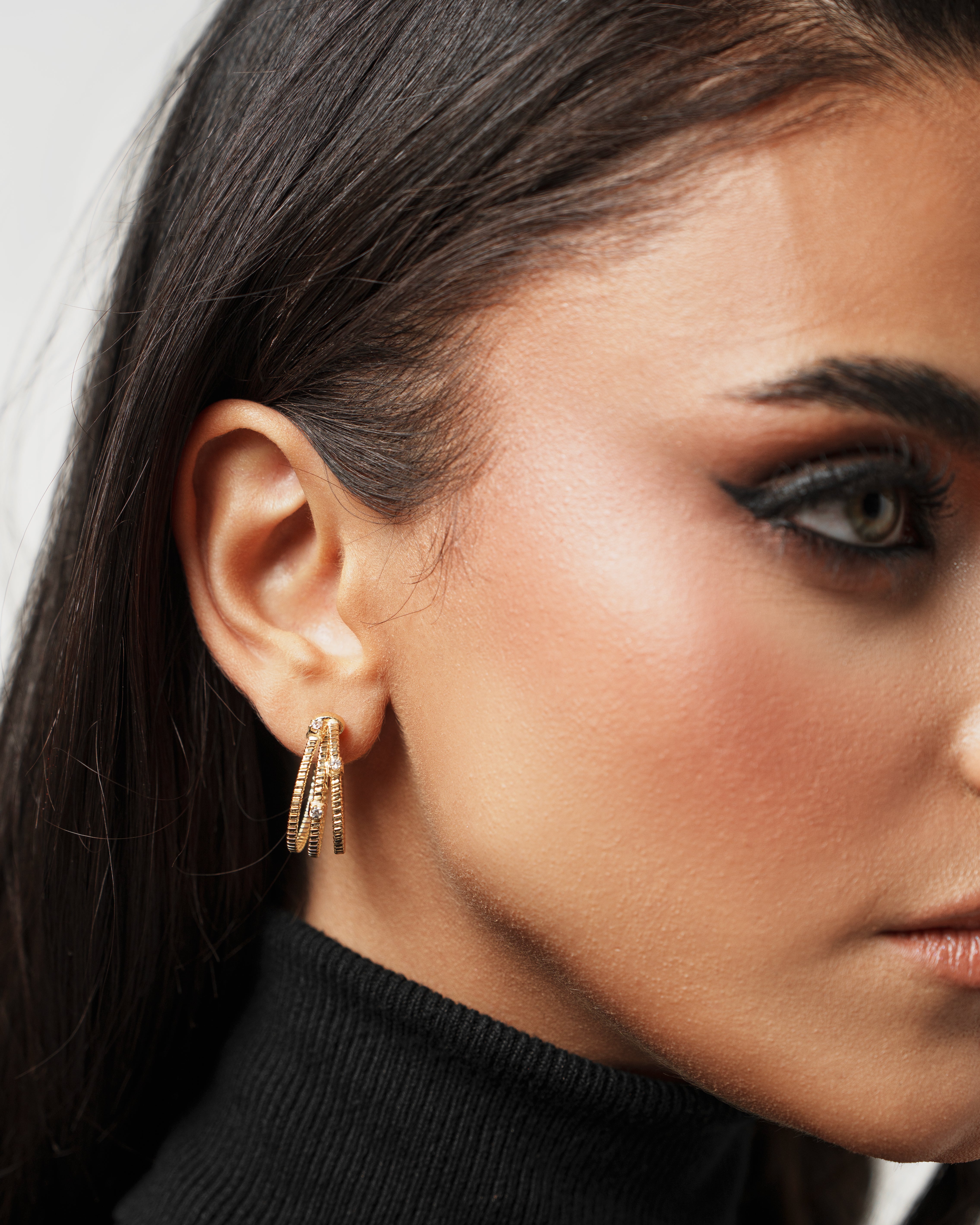 Mideroche Fantasia Ribbed Hoop Earrings with Zirconia